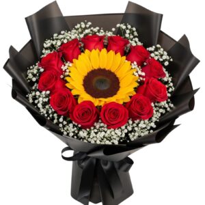 Bouquet Rosas rojas y girasol