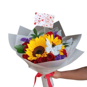 Bouquet Rosas rojas y girasol